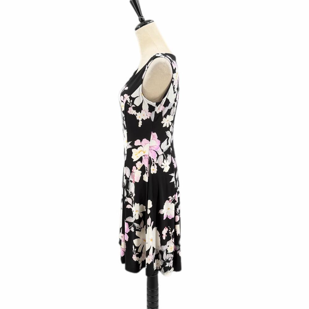 Lauren Ralph Lauren Black Floral Sleeveless Fit & Flare Pleated Jersey Dress - Picture 3 of 9